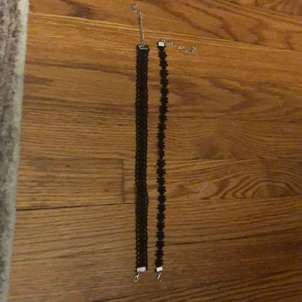 Two black lace chokers. Silver clasp, adjustable. BRAND NEW!!